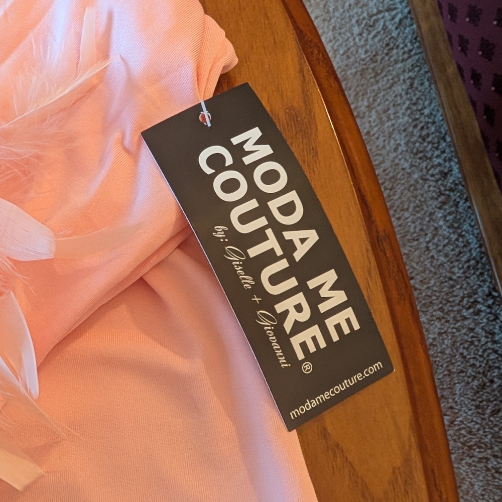 Moda Me Couture Peachy-Pink Feather Trimmed Pajamas Set, Size L - NEW - Picture 6 of 12